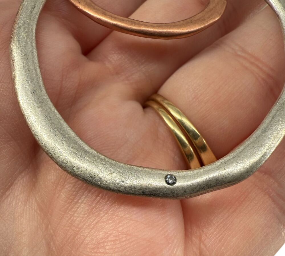 J Jill Mixed Metal Necklace Adjustable Cord Double Circle Pendant Boho Artisan - Picture 8 of 11